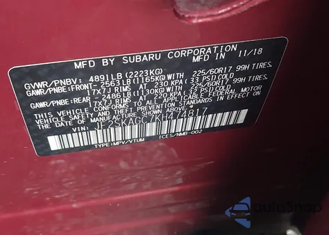 2019 Subaru Forester Premium from USA, damaged, VIN JF2SKAGC7KH474817